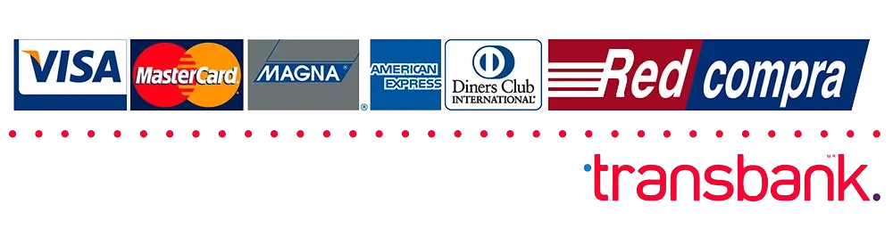 Medios de pago: Visa, MasterCard, Magna, American Express, Diners Club, Redcompra — Transbank